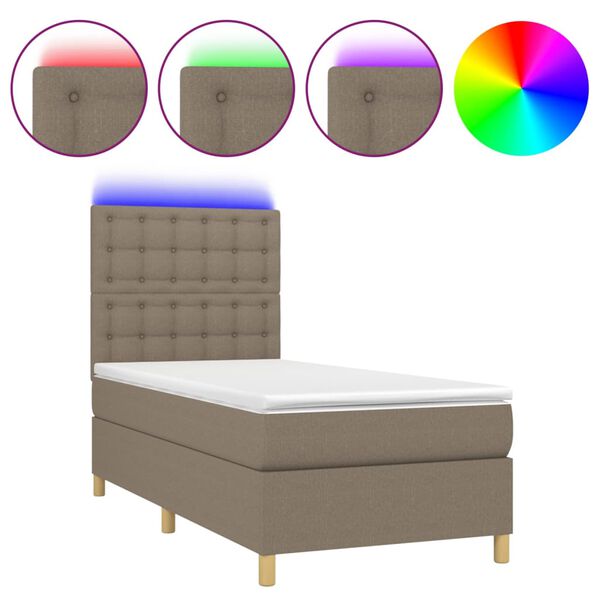 vidaXL Box spring postel s matrac&iacute; a LED taupe 100x200 cm textil