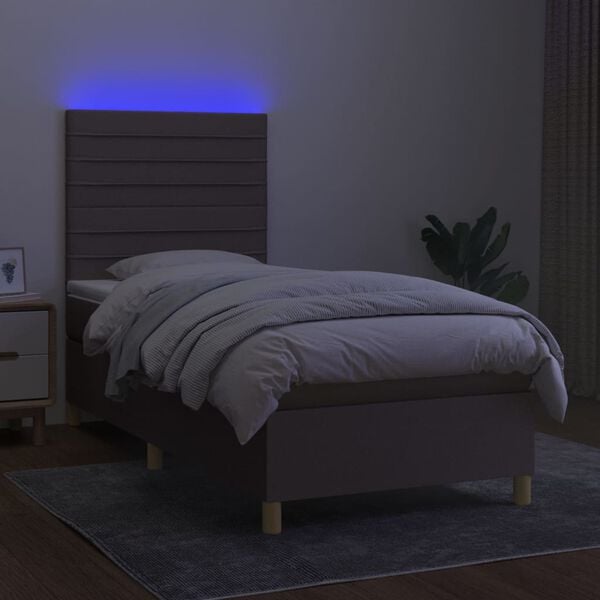 vidaXL Box spring postel s matrac&iacute; a LED taupe 100x200 cm textil