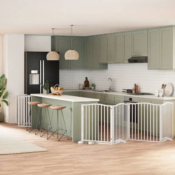 vidaXL Z&aacute;brana pro psy s dv&iacute;řky skl&aacute;dac&iacute; 10 panelů b&iacute;l&aacute; 800 cm topol