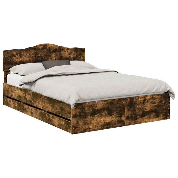 vidaXL R&aacute;m postele s čelo Kouřov&yacute; dub 140 x 200 cm Inžen&yacute;rsk&eacute; dřevo