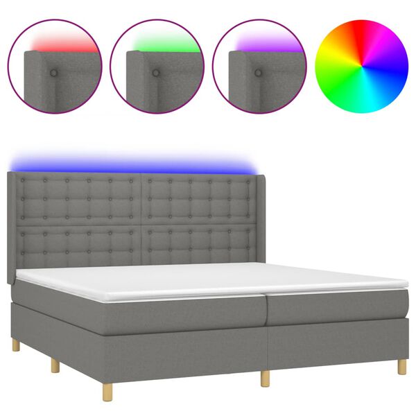 vidaXL Box spring postel s matrac&iacute; a LED tmavě &scaron;ed&aacute; 200x200 cm textil