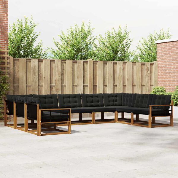 vidaXL Venkovn&iacute; pohovkov&aacute; souprava s pol&scaron;t&aacute;řem 9 pcs Přirozen&aacute; a čern&aacute;