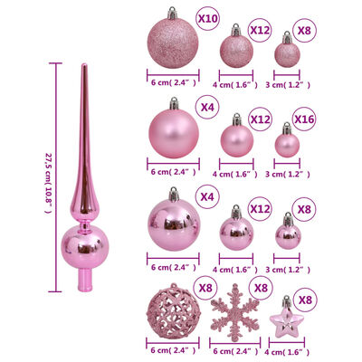 vidaXL 111dílná sada vánočních ozdob růžová polystyren