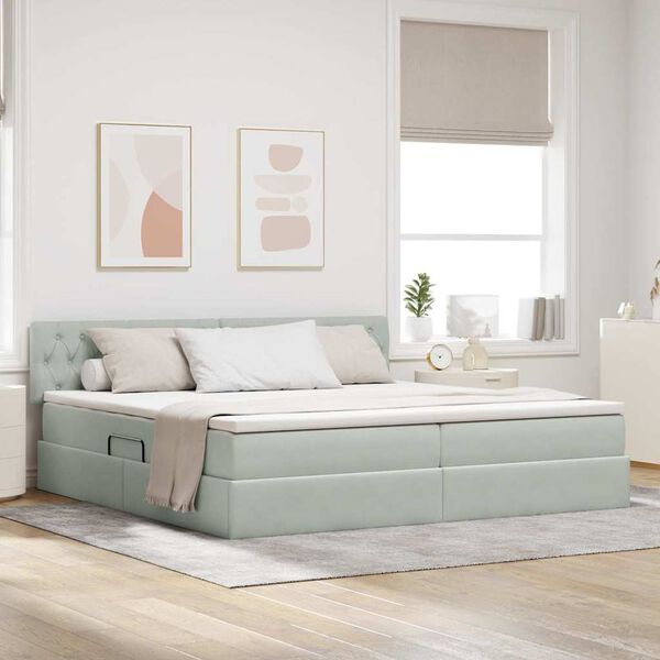 vidaXL Postel s &uacute;ložn&yacute;m prostorem Světle &scaron;ed&aacute; 200 x 200 cm samet