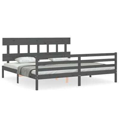 vidaXL Rám postele s čelem šedý Super King masivní dřevo