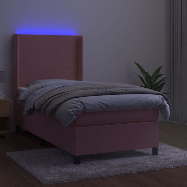 vidaXL Box spring postel s matrac&iacute; a LED růžov&aacute; 100x200 cm samet