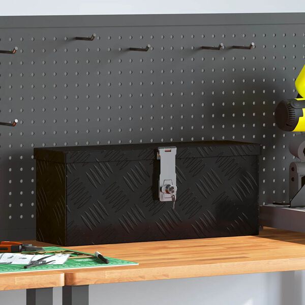 vidaXL Úložný box černý 50 x 15 x 20,5 cm hliník