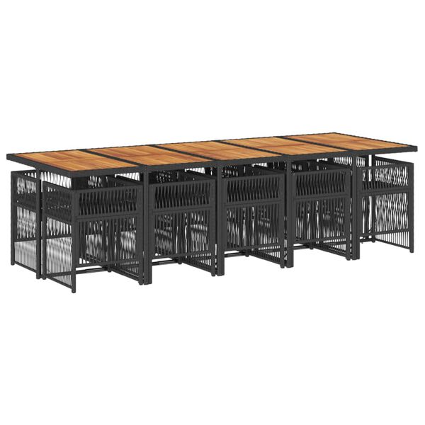 vidaXL 11d&iacute;ln&yacute; zahradn&iacute; j&iacute;deln&iacute; set s podu&scaron;kami čern&yacute; polyratan