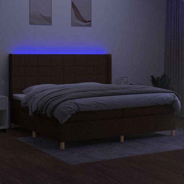 vidaXL Box spring postel s matrac&iacute; a LED tmavě hněd&aacute; 200x200 cm textil