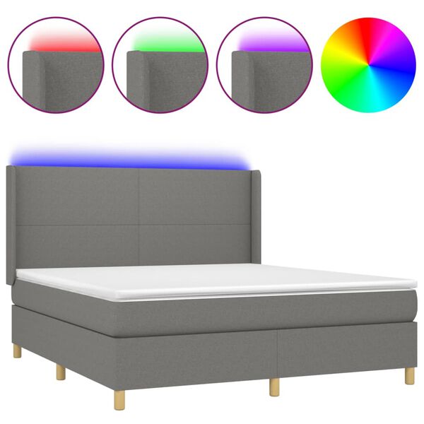 vidaXL Box spring postel s matrac&iacute; a LED tmavě &scaron;ed&aacute; 180x200 cm textil