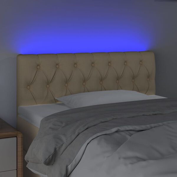 vidaXL Čelo postele s LED krémové 100 x 7 x 78/88 cm textil