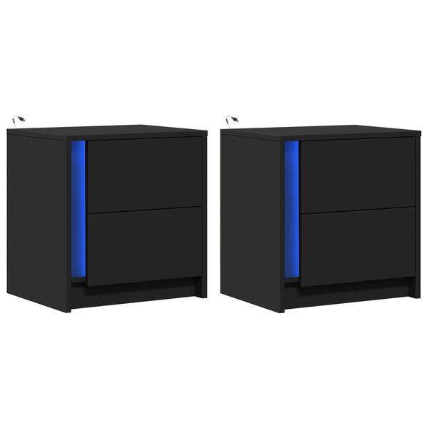 vidaXL Nočn&iacute; stolky s LED osvětlen&iacute;m 2 ks čern&eacute; kompozitn&iacute; dřevo