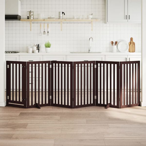 vidaXL Z&aacute;brana pro psy s dv&iacute;řky skl&aacute;dac&iacute; 6 panelů hněd&aacute; 300 cm topol