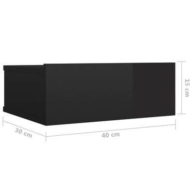 vidaXL Nástěnný noční stolek černý vysoký lesk 40x30x15 cm dřevotříska