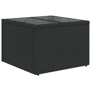 vidaXL Zahradn&iacute; stůl se skleněnou deskou čern&yacute; 55 x 55 x 37 cm polyratan