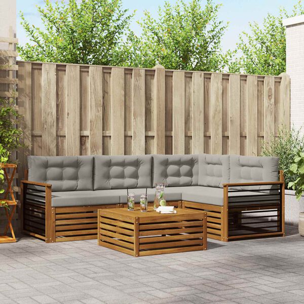 vidaXL Venkovn&iacute; pohovkov&aacute; souprava 5 pcs Př&iacute;rodn&iacute; a světle &scaron;ed&aacute;