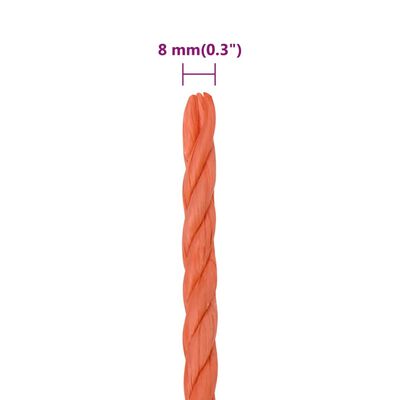 vidaXL Pracovní lano oranžové 8 mm 100 m polypropylen