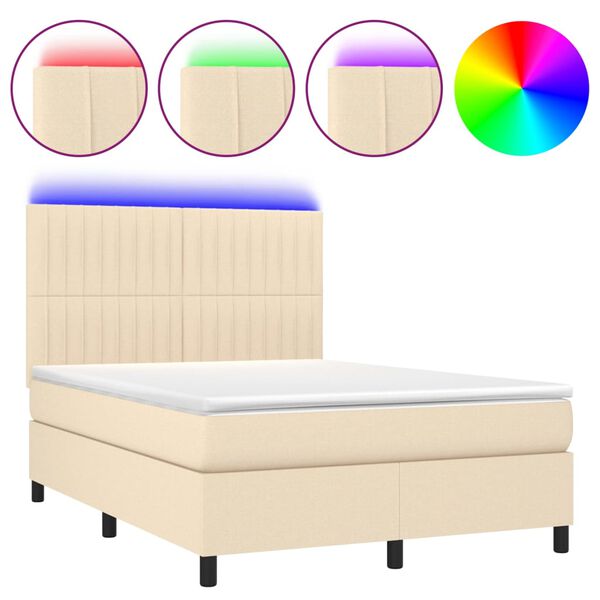 vidaXL Box spring postel s matrac&iacute; a LED kr&eacute;mov&aacute; 140x190 cm textil