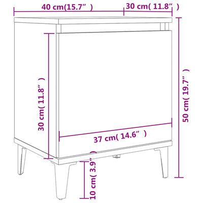 vidaXL Noční stolek s kovovými nohami hnědý dub 40 x 30 x 50 cm