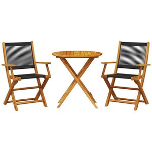 vidaXL 3d&iacute;ln&yacute; bistro set čern&yacute; polypropylen a masivn&iacute; dřevo