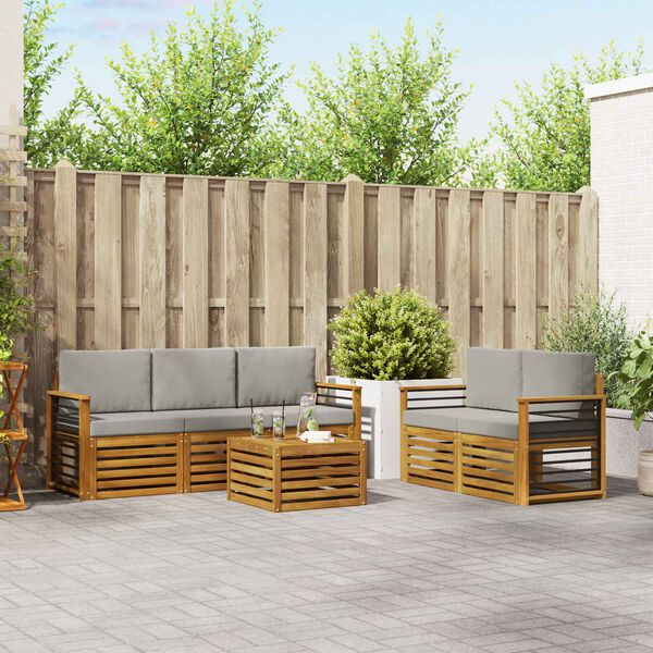 vidaXL Sedac&iacute; soupravy s pol&scaron;t&aacute;řem 6 pcs Př&iacute;rodn&iacute; a světle &scaron;ed&aacute;