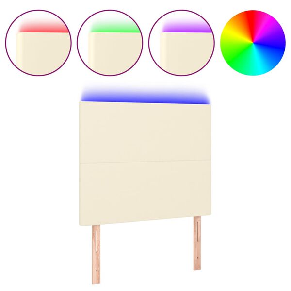 vidaXL Čelo postele s LED kr&eacute;mov&eacute; 80x5x118/128 cm uměl&aacute; kůže