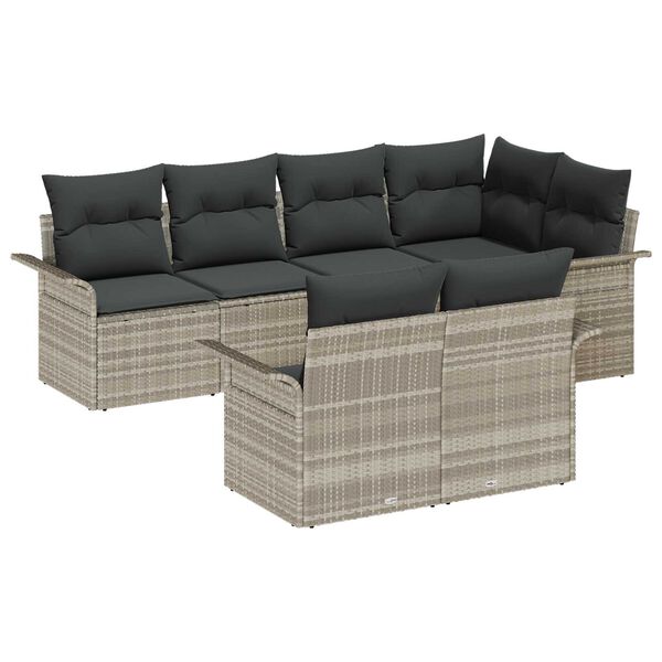 vidaXL Sada zahradn&iacute;ch pohovek s pol&scaron;t&aacute;řem 7 pcs Světle &scaron;ed&aacute; polyratan