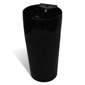 Stojac&iacute; umyvadlo keramick&eacute; kulat&eacute; čern&eacute;, otvor na bateri&iacute;, přepad