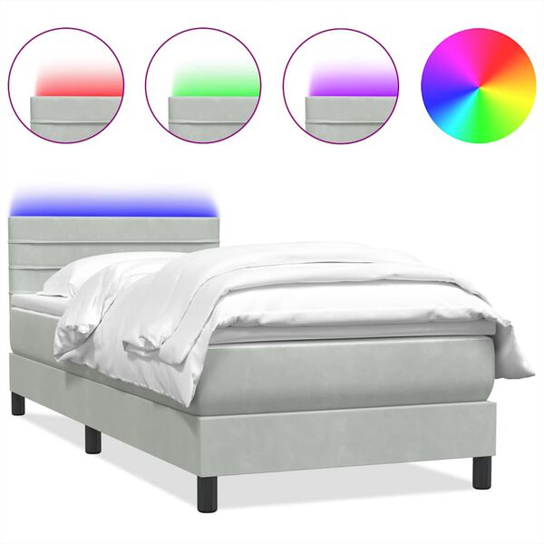 vidaXL Box spring postel s matrac&iacute; a LED světle &scaron;ed&aacute; 100x220 cm samet
