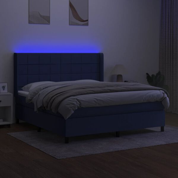 vidaXL Box spring postel s matrac&iacute; a LED modr&aacute; 160x200 cm textil