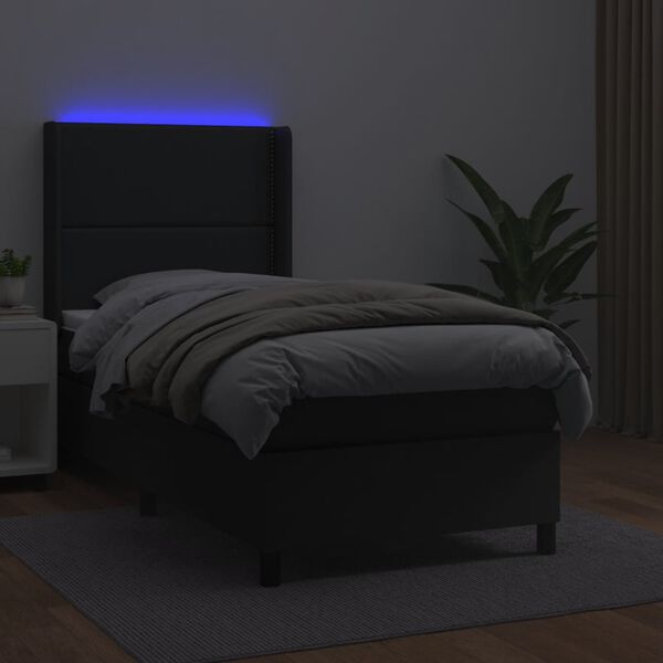 vidaXL Box spring postel s matrac&iacute; a LED čern&aacute; 100x200 cm uměl&aacute; kůže