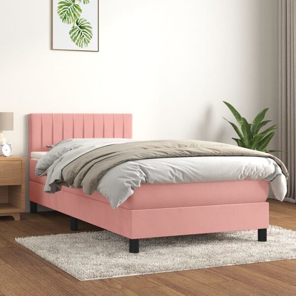 vidaXL Box spring postel s matrac&iacute; růžov&aacute; 80 x 200 cm samet