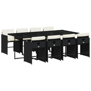 vidaXL 9d&iacute;ln&yacute; zahradn&iacute; j&iacute;deln&iacute; set s podu&scaron;kami čern&yacute; polyratan