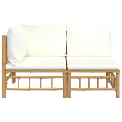 vidaXL 2dílná zahradní sedací souprava krémově bílé podušky bambus