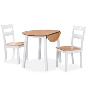 vidaXL J&iacute;deln&iacute; set 3 kusy, MDF a kaučukovn&iacute;kov&eacute; dřevo, b&iacute;l&yacute;