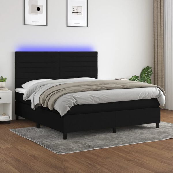 vidaXL Box spring postel s matrac&iacute; a LED čern&aacute; 180x200 cm textil