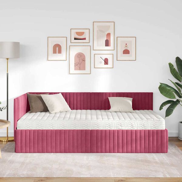 vidaXL Rohov&yacute; r&aacute;m postele s matrac&iacute; s čelo 2 pcs Zelen&aacute; samet