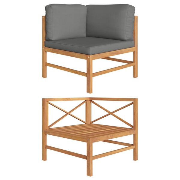 vidaXL Rohov&aacute; pohovka s tmavě &scaron;ed&yacute;mi podu&scaron;kami masivn&iacute; teak