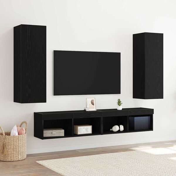 vidaXL Nástěnná skříň na TV Nástěnný 2 pcs Černý dub 30,5 x 30 x 90 cm