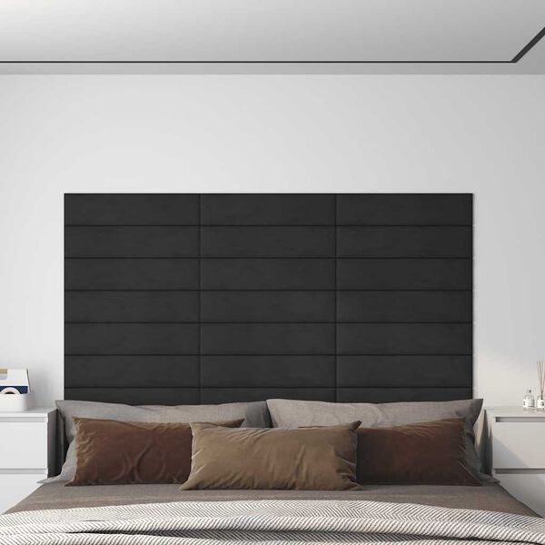 vidaXL N&aacute;stěnn&eacute; panely 12 ks čern&eacute; 60 x 15 cm samet 1,08 m&sup2;