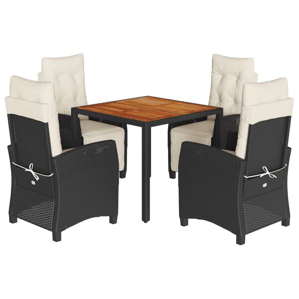 vidaXL 5d&iacute;ln&yacute; zahradn&iacute; j&iacute;deln&iacute; set s podu&scaron;kami čern&yacute; polyratan