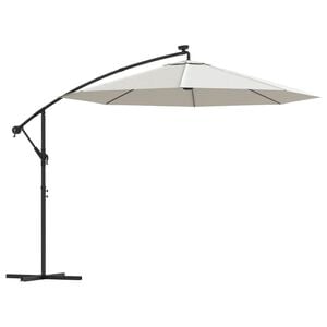 vidaXL Z&aacute;věsn&yacute; slunečn&iacute;k s kovovou tyč&iacute; a LED světlem p&iacute;skov&yacute; 300 cm