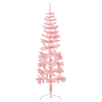 vidaXL Úzký umělý poloviční vánoční stromek se stojanem růžový 180 cm