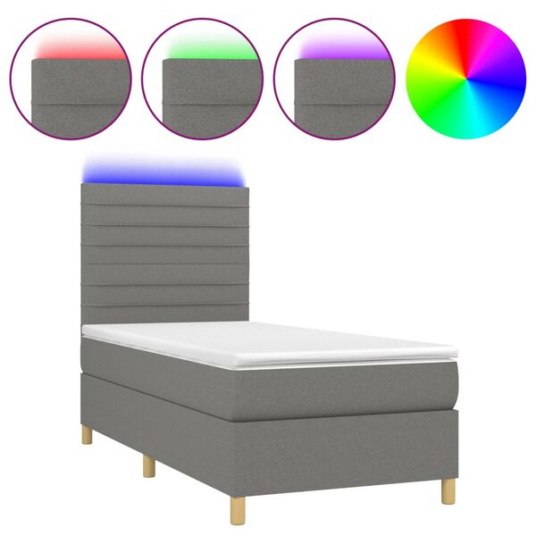 vidaXL Box spring postel s matrac&iacute; a LED tmavě &scaron;ed&aacute; 80 x 200 cm textil