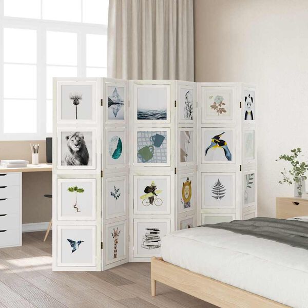 vidaXL Parav&aacute;n 6d&iacute;ln&yacute; b&iacute;l&yacute; masivn&iacute; dřevo pavlovnie