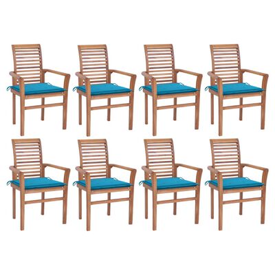 vidaXL Jídelní židle 8 ks modré podušky masivní teak