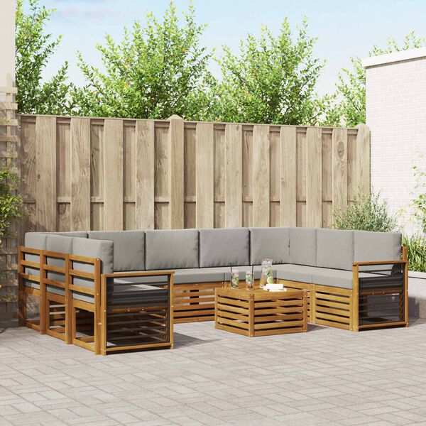 vidaXL Sedac&iacute; soupravy s pol&scaron;t&aacute;řem 10 pcs Př&iacute;rodn&iacute; a světle &scaron;ed&aacute;