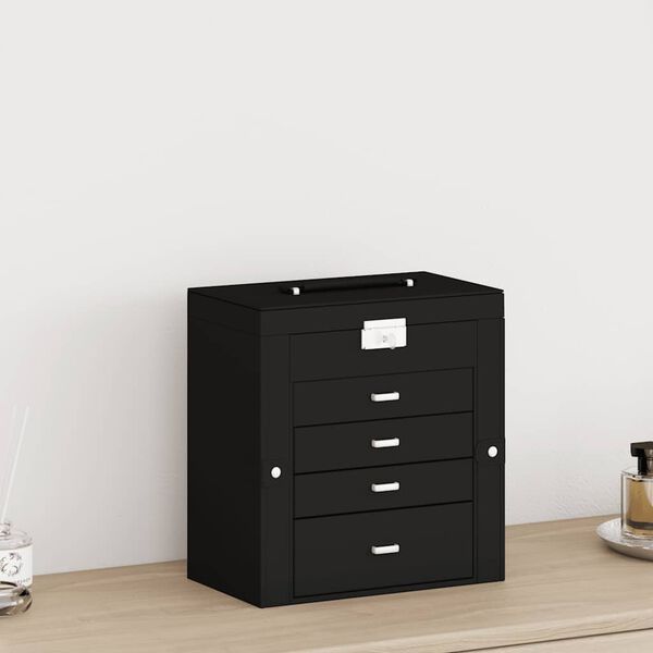 vidaXL &Scaron;perkovnice 5-vrstv&aacute; se zrcadlem uzamykateln&aacute; čern&aacute;