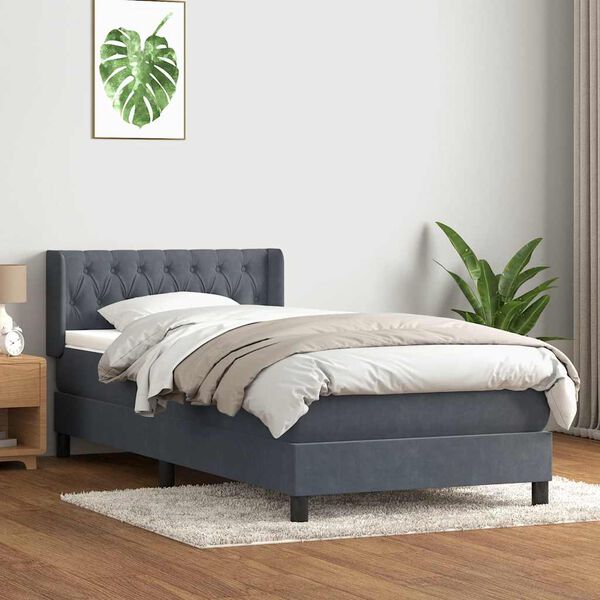 vidaXL Box spring postel s matrac&iacute; tmavě &scaron;ed&aacute; 90x220 cm samet