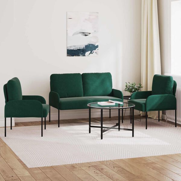 vidaXL Sedac&iacute; soupravy 3 pcs Tmavě zelen&aacute; 115 x 56 x 80 cm Překližka